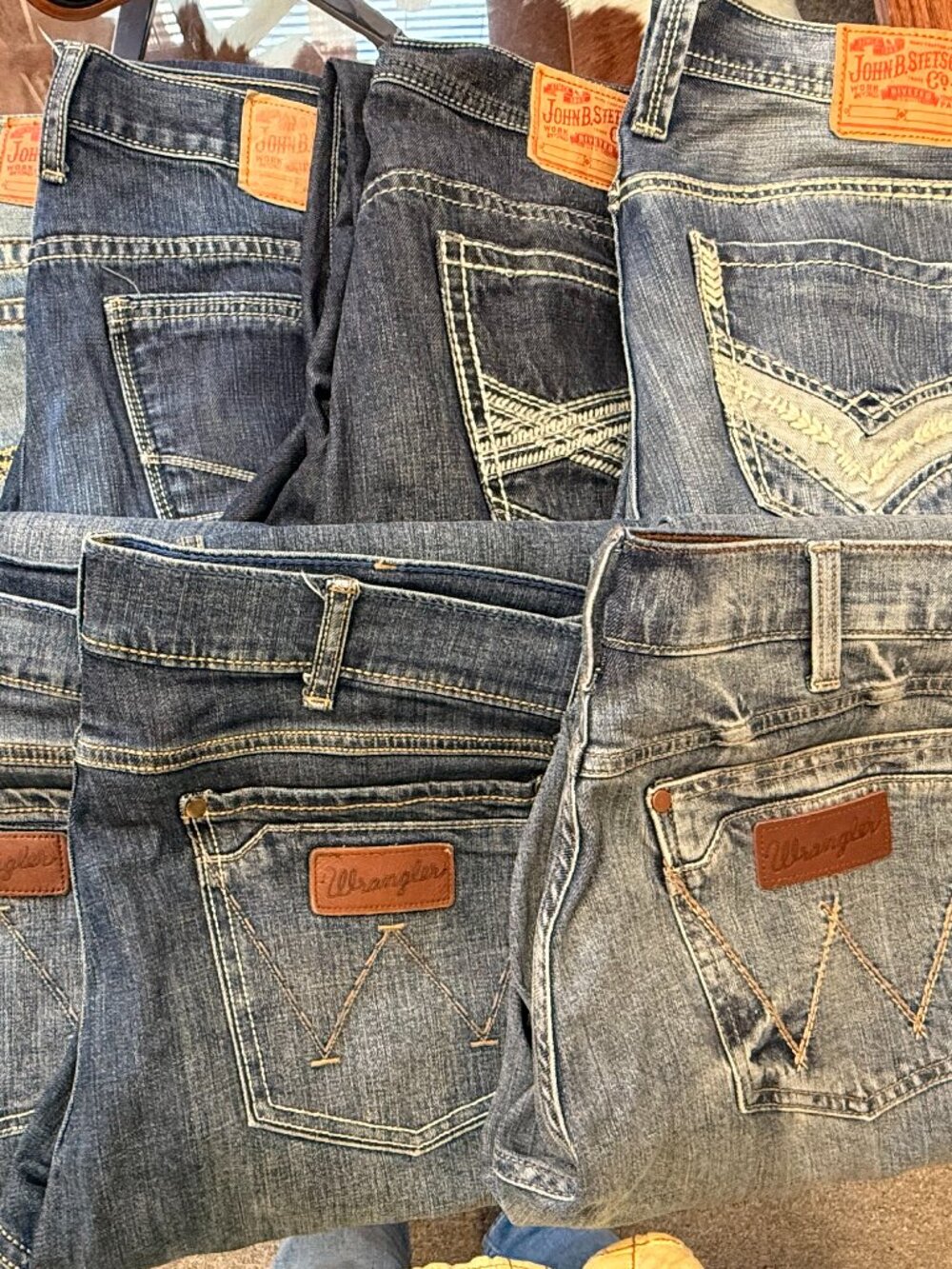 7-Pair Men’s Western Jeans Lot–Stetson & Wrangler Retro–35/36 Waist–Boot Cut